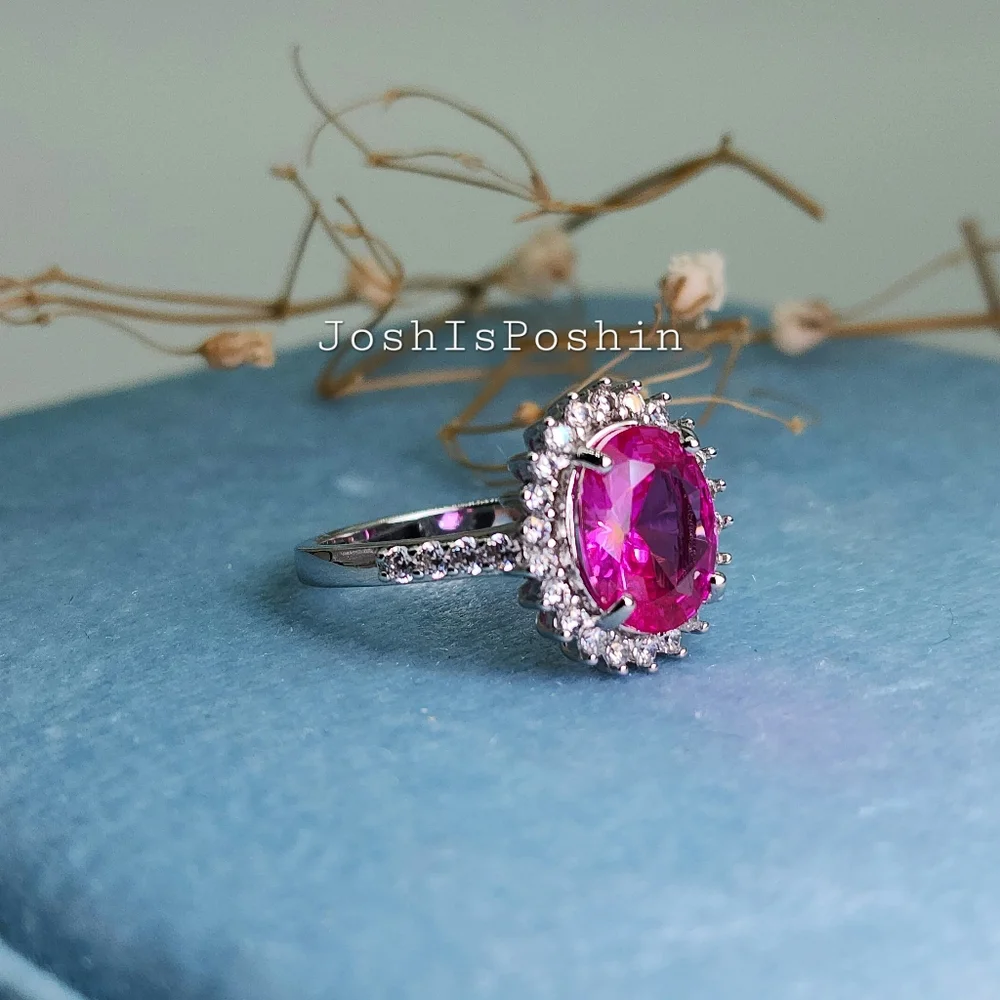 2CT Hot Pink Sapphire Ring In Sterling Silver - Picture 6 of 9